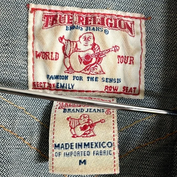 True Religion Emily Dark Wash Western Jean Denim Jacket Women’s Size M - Picture 9 of 9